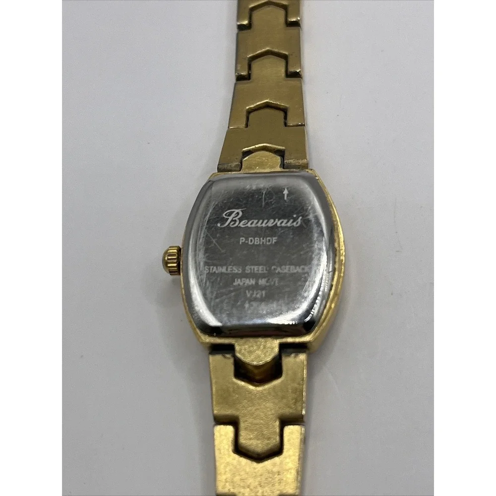 Beauvais‎ Diamond Women's Quartz Watch Gold Band Black Dial- New Battery